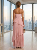 A Line Pleated Strapless Sleeveless Long Formal Dresses