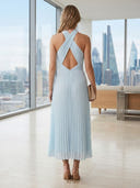 A Line Chiffon Pleated Halter Sleeveless Long Formal Dresses