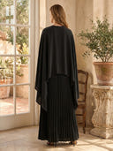 A Line Pleated Round Neck Long Formal Dresses with Cape