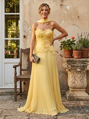 A Line Pleated Sweetheart Sleeveless Formal Dresses with Scarf