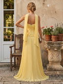 A Line Pleated Sweetheart Sleeveless Formal Dresses with Scarf