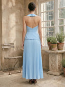 A Line Pleated Strapless Sleeveless Long Formal Dresses with Scarf