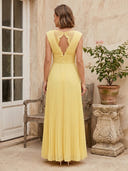 A Line V Neck Sleeveless Long Formal Dresses with Pleats