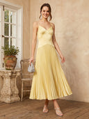 A Line Spaghetti Straps V Neck Sleeveless Long Formal Dresses