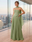 Chiffon Mermaid Strapless Long Formal Dresses with Scarf