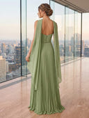 Chiffon A Line One Shoulder Long Formal Dresses with Pleated
