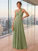 Chiffon A Line One Shoulder Long Formal Dresses with Pleated
