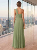 Chiffon A Line One Shoulder Long Formal Dresses with Pleated