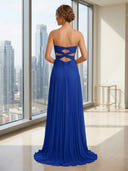 Chiffon Mermaid Strapless Long Cut Out Formal Dresses with Slit