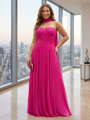 Chiffon Strapless Mermaid Long Sleeveless  Formal Dresses with Scarf
