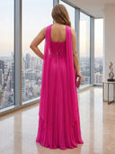 Chiffon Strapless Mermaid Long Sleeveless  Formal Dresses with Scarf