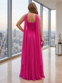 Chiffon Strapless Mermaid Long Sleeveless  Formal Dresses with Scarf Wedding Guest Maxi Dresses