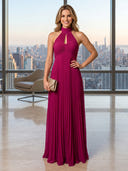 Mermaid Halter Long Sleeveless Formal Dresses with Pleated