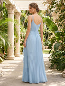Chiffon A Line Spaghetti Straps Long Formal Dresses with Ruffles