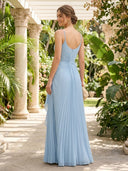 Chiffon A Line Spaghetti Straps Long Formal Dresses with Ruffles Wedding Guest Maxi Dresses