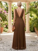 A Line Double V Neck Sleeveless Formal Dresses with Pleated