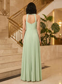 Chiffon Round Neck Sleeveless Formal Dresses with Slit