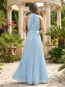 Chiffon A Line Halter Long Formal Dresses with Pleated