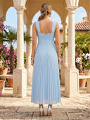 Chiffon A Line Spaghetti Straps Tea Length Formal Dresses with Pleated