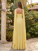 Chiffon Square Neck Long Mermaid Formal Dresses with Scarf