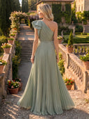 A Line Formal Dresses V Neck Sleeveless Long Formal Dresses with Slit Wedding Guest Maxi Dresses