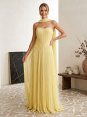 Chiffon A Line Strapless Long Formal Dresses with Scarf