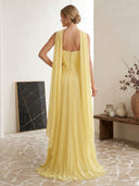 Chiffon A Line Strapless Long Formal Dresses with Scarf