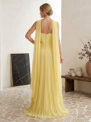 Chiffon A Line Strapless Long Formal Dresses with Scarf Wedding Guest Maxi Dresses