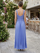Satin Sweetheart Spaghetti Straps Long Formal Dresses with Pleated