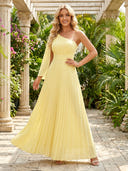 Chiffon One Shoulder A Line Long Formal Dresses with Pleated
