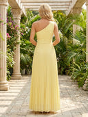 Chiffon One Shoulder A Line Long Formal Dresses with Pleated