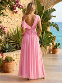 Chiffon One Shoulder A Line Sleeveless Long Formal Dresses with Pleated