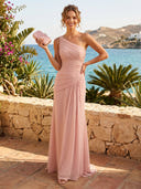 Chiffon Mermaid One Shoulder Long Formal Dresses with Ruched