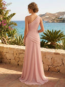Chiffon Mermaid One Shoulder Long Formal Dresses with Ruched
