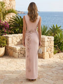 Satin Boat Neck Mermaid Long Formal Dresses with Flower