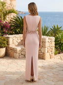 Satin Boat Neck Mermaid Long Formal Dresses with Flower
