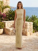 Satin Boat Neck Mermaid Long Formal Dresses with Flower