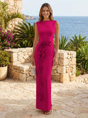 Satin Boat Neck Mermaid Long Formal Dresses with Flower
