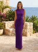 Satin Boat Neck Mermaid Long Formal Dresses with Flower