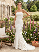 Satin Strapless Satin Sleeveless Long Formal Dresses with Train Wedding Guest Maxi Dresses
