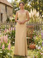 Chiffon Mermaid Spaghetti Straps Long Formal Dresses with Slit