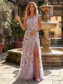 Tulle One Shoulder Mermaid Long Formal Dresses with Flower