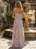 Tulle One Shoulder Mermaid Long Formal Dresses with Flower