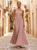 Chiffon Mermaid Strapless Long Formal Dresses with Pleated