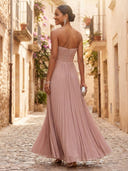 Chiffon Mermaid Strapless Long Formal Dresses with Pleated