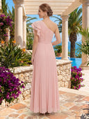 Chiffon A Line Long One Shoulder Formal Dresses with Pleated