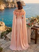 Satin Mermaid Off Shoulder Long Formal Dresses with 3D Flower