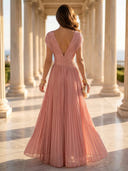 Chiffon A Line V Neck Long Formal Dresses with Slit