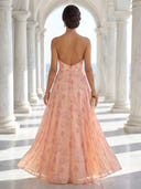 Chiffon A Line Strapless Long Formal Dresses with Slit
