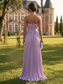 Satin Mermaid Strapless Long Formal Dresses with Slit
